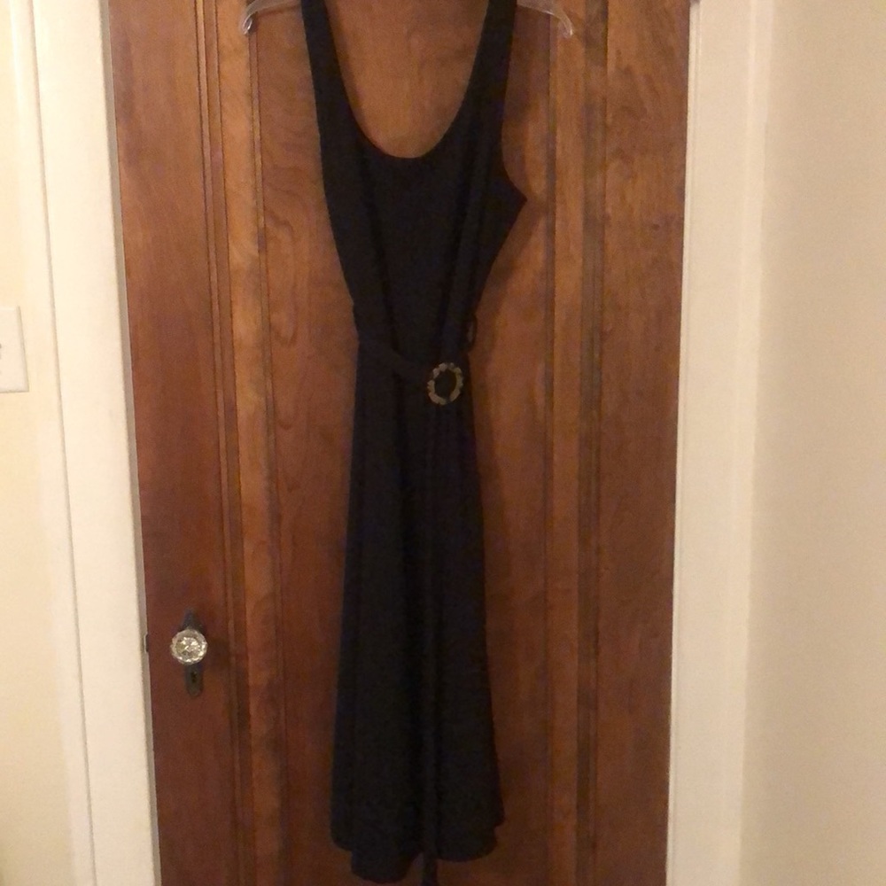Black midi dress with belt